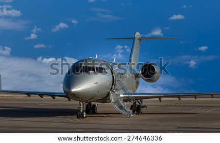Private jet at airport is about to depart
