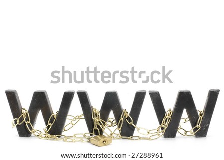 Three metal WWW letters chained and locked with padlock