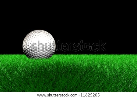 Sport background with white golf ball and green grass.