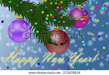 happy new year card with balls from Christmas tree