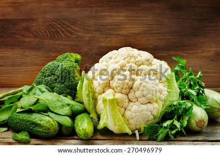 green vegetables. zucchini, cucumber, spinach, cauliflower, broccoli, parsley. the toning. selective focus