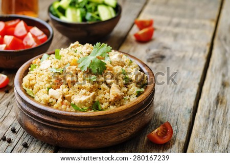 quinoa pilaf with chicken and vegetables. the toning. selective focus