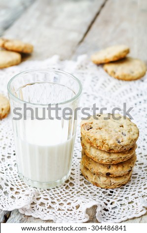 oatmeal cookies with sunflower seeds and chocolate drops. the toning. selective focus