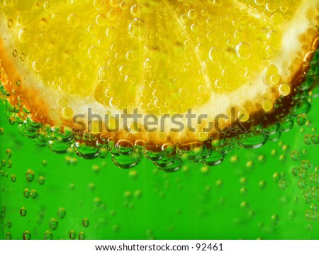 Lemon in sparkling water.  Perfect for the upcoming Summer season.