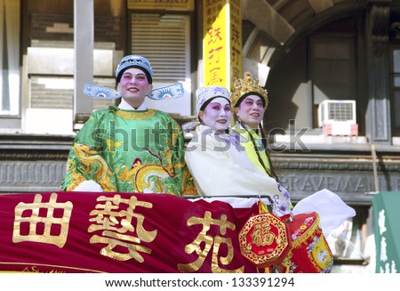 NEW YORK, NEW YORK - FEBRUARY 17: People wear traditional costumes and makeup during Chinese New Year held in Chinatown.   Taken February 17, 2013 in NYC.