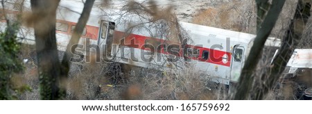 BRONX, NEW YORK - DECEMBER 1: A Metro North train derails killing and injuring people near Spuyten Duyvil Station.  Taken December 1, 2013, in the Bronx,  New York.
