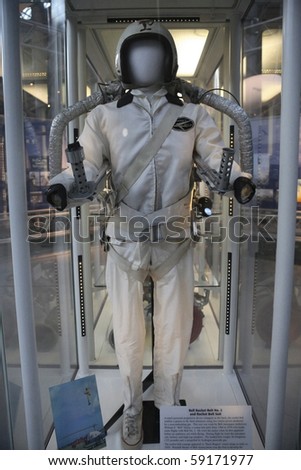 CHANTILLY, VIRGINIA - AUGUST 15: Bell Rocket Belt No.2 and suit housed inside the National Air and Space Museum\'s Steven F. Udvar-Hazy Center. Photographed August 15, 2007 in Chantilly, Virginia.