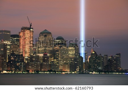 HOBOKEN, NEW JERSEY - SEPTEMBER 11: View of Ground Zero from Jersey.  Image taken September 11, 2008 in Hoboken, New Jersey.
