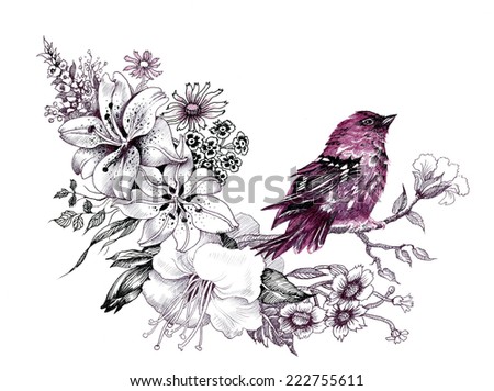 Wild exotic bird on twig vector illustration Wild exotic bird on twig vector illustration