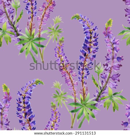 Summer meadow flowers watercolor seamless pattern on purple background vector illustration