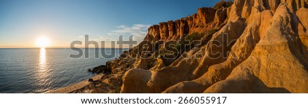 The black rock beach at Melbourne, Australia. Panorama view.