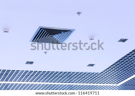 Office ceiling with built-in HVAC fire and systems