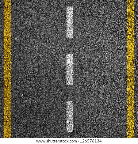 Road texture with two yellow and dashed white stripe