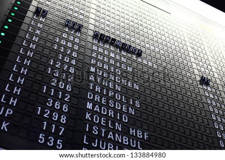 Airport arrival board. Information changing.