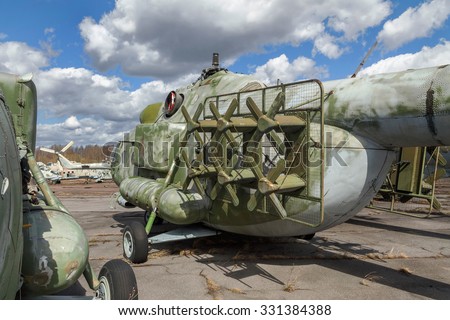 The russian heavy transport helicopter noise jammer an abandoned aerodrome.