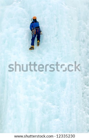 Iceclimbing up a frozen waterfall