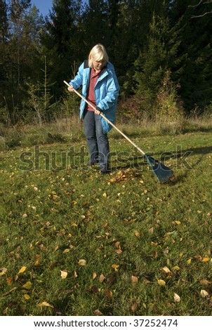 woman rake garden