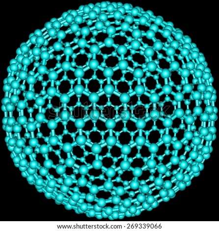 Giant fullerene molecule, carbon allotrope on black background