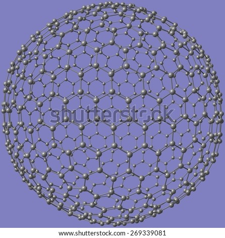 Giant fullerene molecule, carbon allotrope on grey background