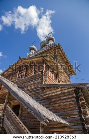 ARKHANGELSK, RUSSIA - AUG 1, 2013: Photo of Our Lord`s Ascension Church of the Kusheretsky Parish, 1668. Arkhangelsk State Museum of Wooden Architecture and Folk Art Mallye KorelyÃ¢