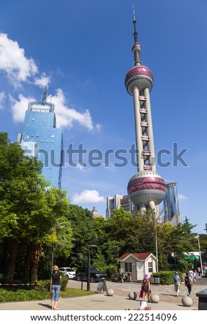 CHINA, SHANGHAI - SEP 15, 2014: Photo of The Oriental Pearl Tower