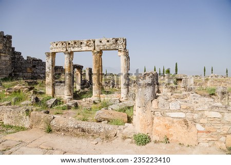 Hierapolis, Turkey. The ruins of the buildings along the ancient streets of Frontinus