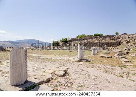 Acropolis of Pergamum, Turkey. Ruins of ancient buildings in the archaeological area. Pergamum (Pergamon) - the ancient city in the west of Asia Minor. Founded by the Greeks in the XII century BC