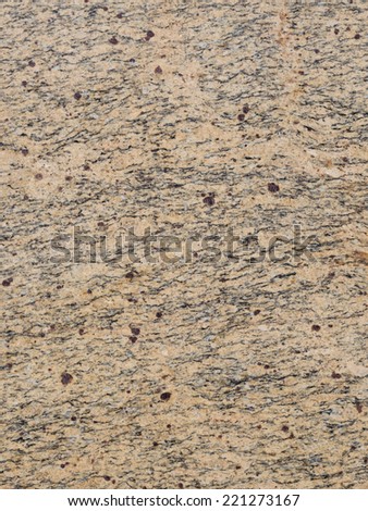 large polished granite slab of brown beige stone with stripes and dots