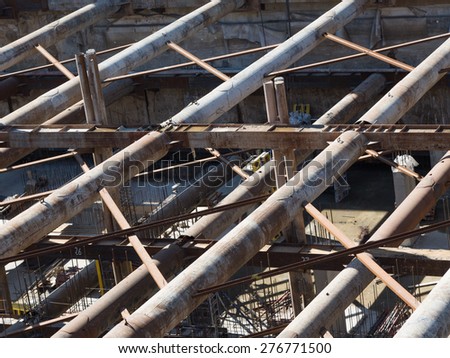powerful reinforced concrete structure with metal beams and concrete pillars
