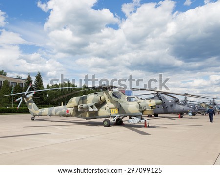 Moscow Region - June 17, 2015: A lot of military helicopters to the International Military-Technical Forum ARMY-2015 June 17, 2015, Moscow Region, Russia