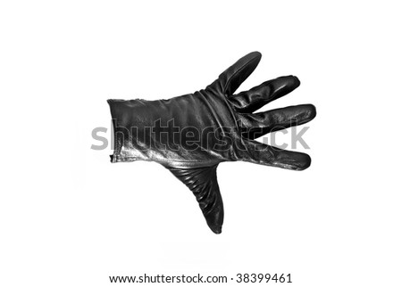 leather gloves with a white background, black hand bend posture