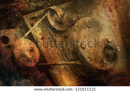 close-up of  old grunge rusty  machine gear ; technology concept