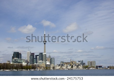Toronto\'s city line in summer time. View from cenral islands