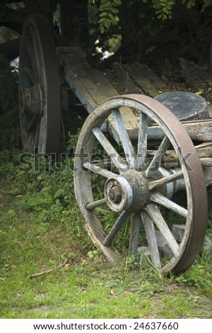 A wheel of an old country (farm) cart (telega)