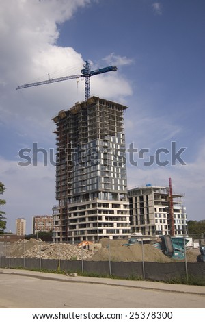 landscape with  buildingunder construction with  crane