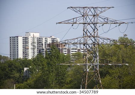 electrical pylon against blue sky / industrial background / concept for infrastructure