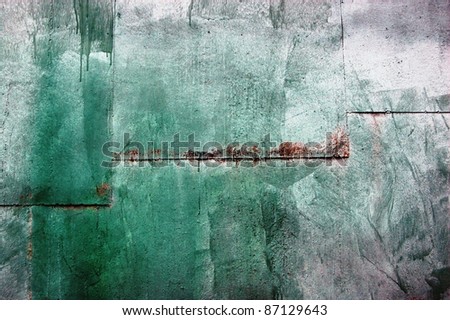 green metal wall made from iron tin, abstract grunge background