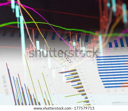 Colour collage with financial and business charts and graphs