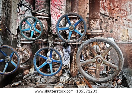 Rusty sewer valve - underground old sewage treatment plant in Shanghai