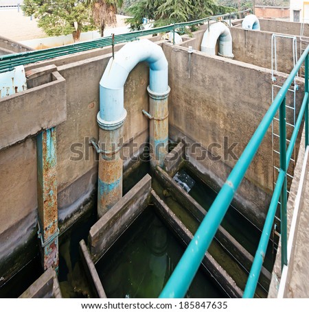 blue pipeline for oxygen blowing into sewage water