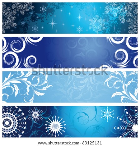 Set of four  winter banners with  snowflakes