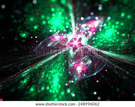 green and pink abstract fractal fantasy background with light rays