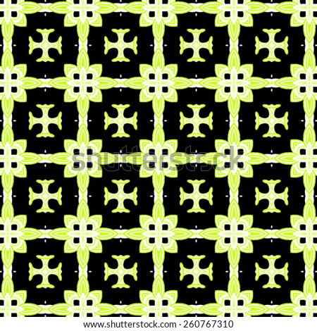 green and black ornamental painted kaleidoscopic pattern tile