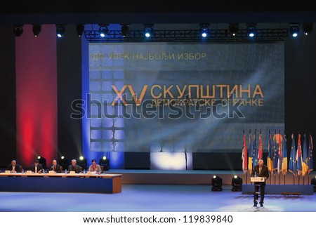 BELGRADE,SERBIA-NOVEMBER 25:Boris Tadic speaks at the Democratic Party Assembly. November 25,2012 in Belgrade,Serbia