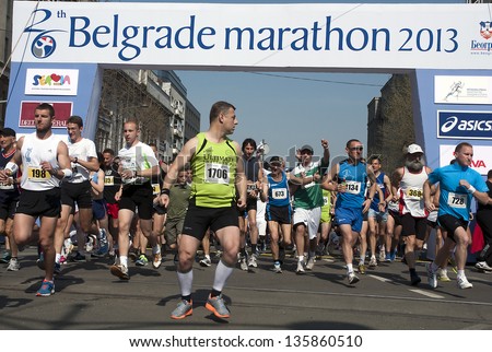 BELGRADE-APRIL 21:A group of runners in start on \