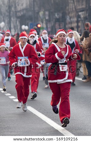 BELGRADE - DECEMBER 29:Participants racing Santa Clauses on \