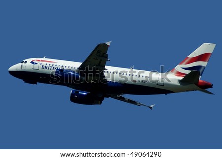 BELGRADE - MAY 31:Airbus A-319 jet climbing after take off from Belgrade airport, May 31, 2008 in Belgrade, Serbia