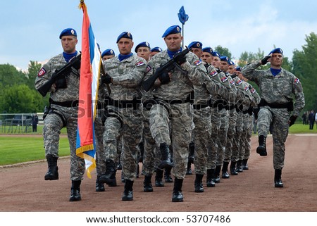 BELGRADE - MAY 23:Serbian Police Day.March of Serbian flag unit ,MAY 23, 2010 in BELGRADE, SERBIA