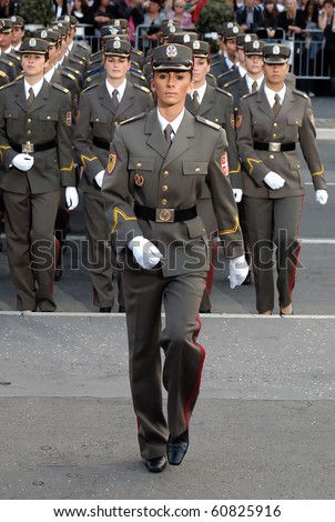 BELGRADE - SEPTEMBER 11th:Promotion of new Serbian army officers,Girl cadet unit prepare for march ,September 11, 2010 in Belgrade, Serbia
