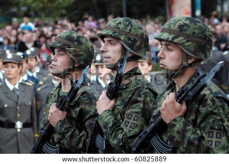 BELGRADE - SEPTEMBER 11th:Promotion of new Serbian army officers,Soldier of Serbian national flag unit ,September 11, 2010 in Belgrade, Serbia